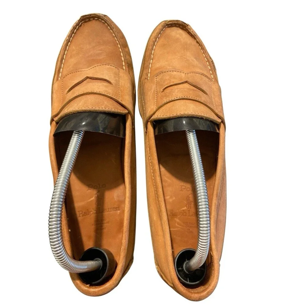Polo Ralph Lauren Men’s Leather Penny Loafers Tan Brown Slip On Moccasins Size 9 - Picture 3 of 7